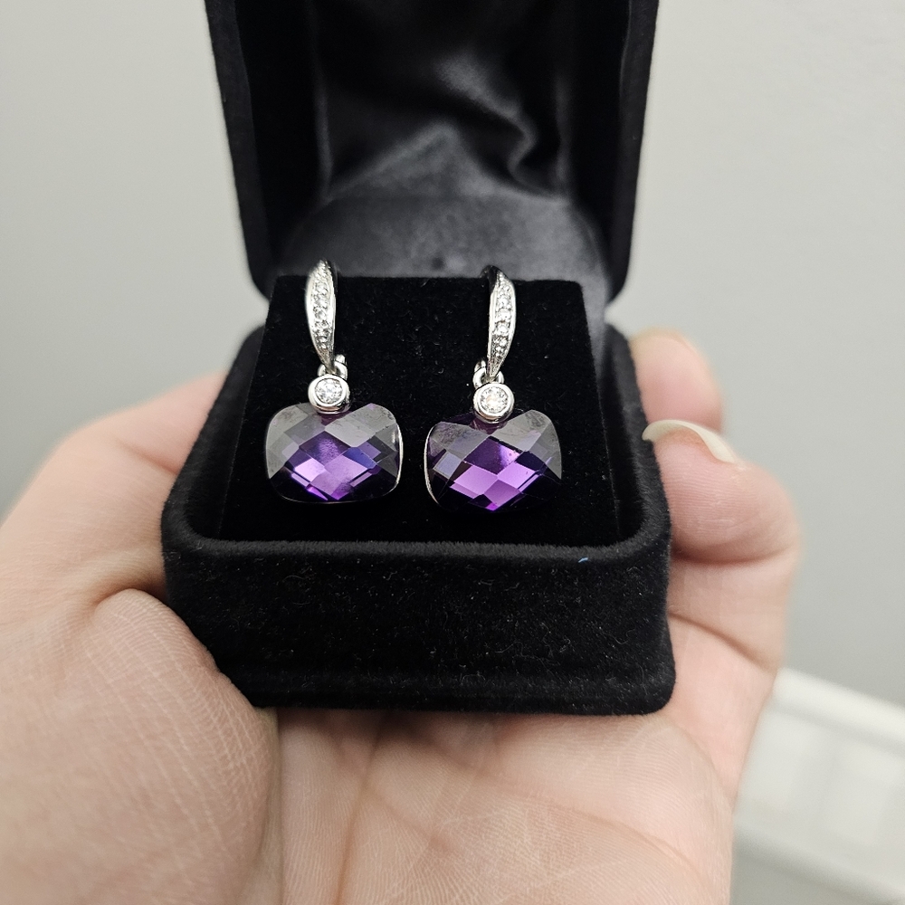 Beautiful Purple Gemstone Earrings - Signed
